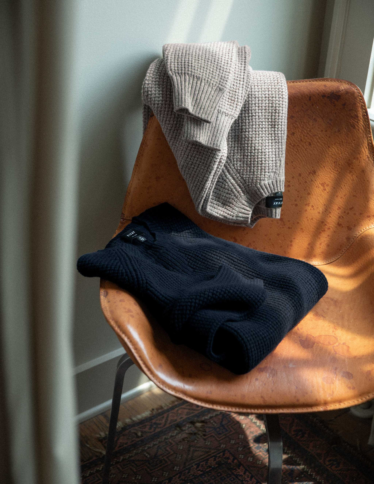 Rivay Sonny Waffle Sweater in Navy