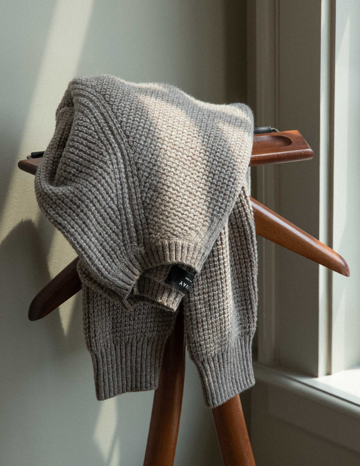 Rivay Sonny Waffle Sweater in Khaki Marl