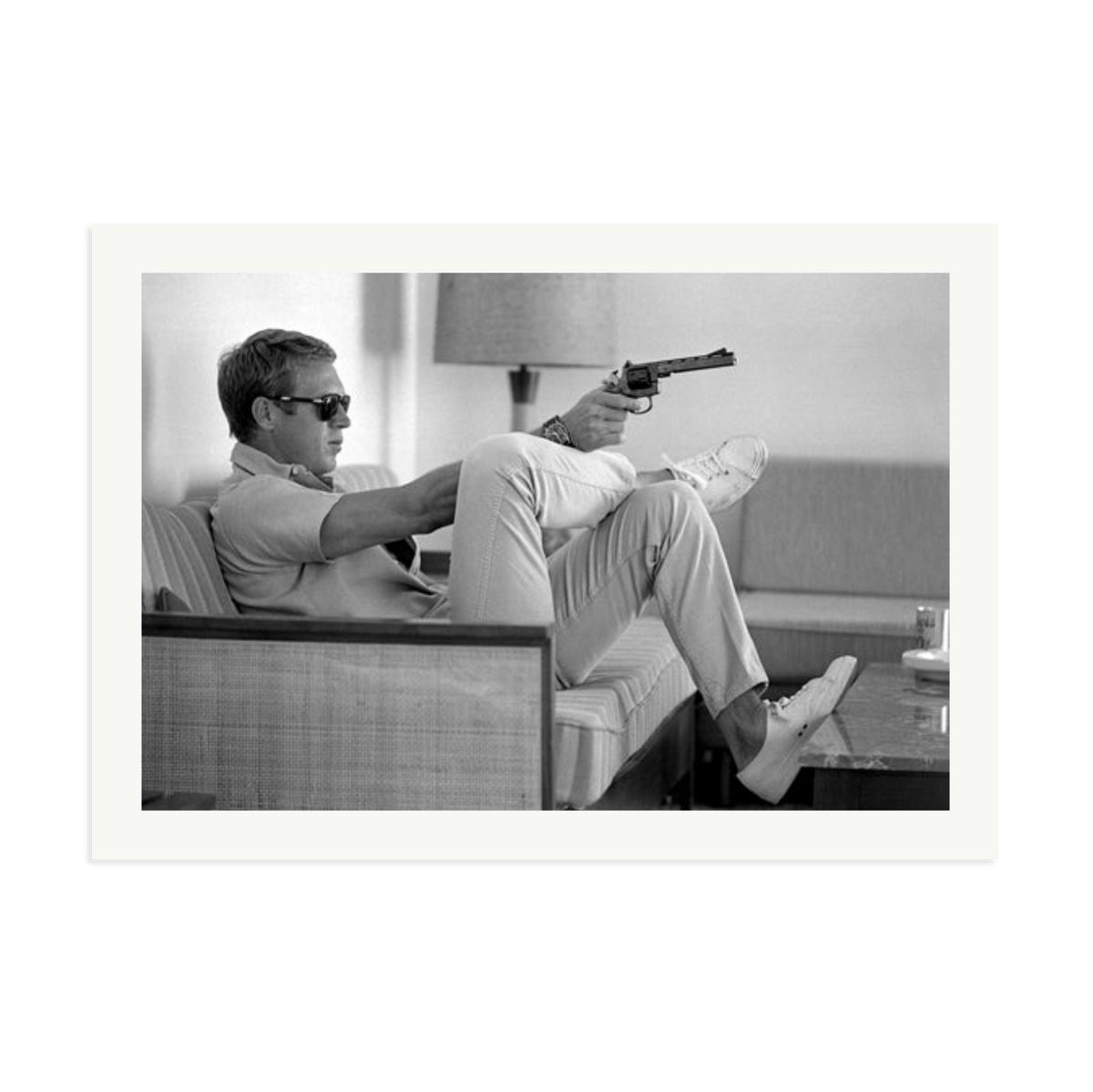 Steve McQueen Aims a Pistol Framed Print Print Only XXL