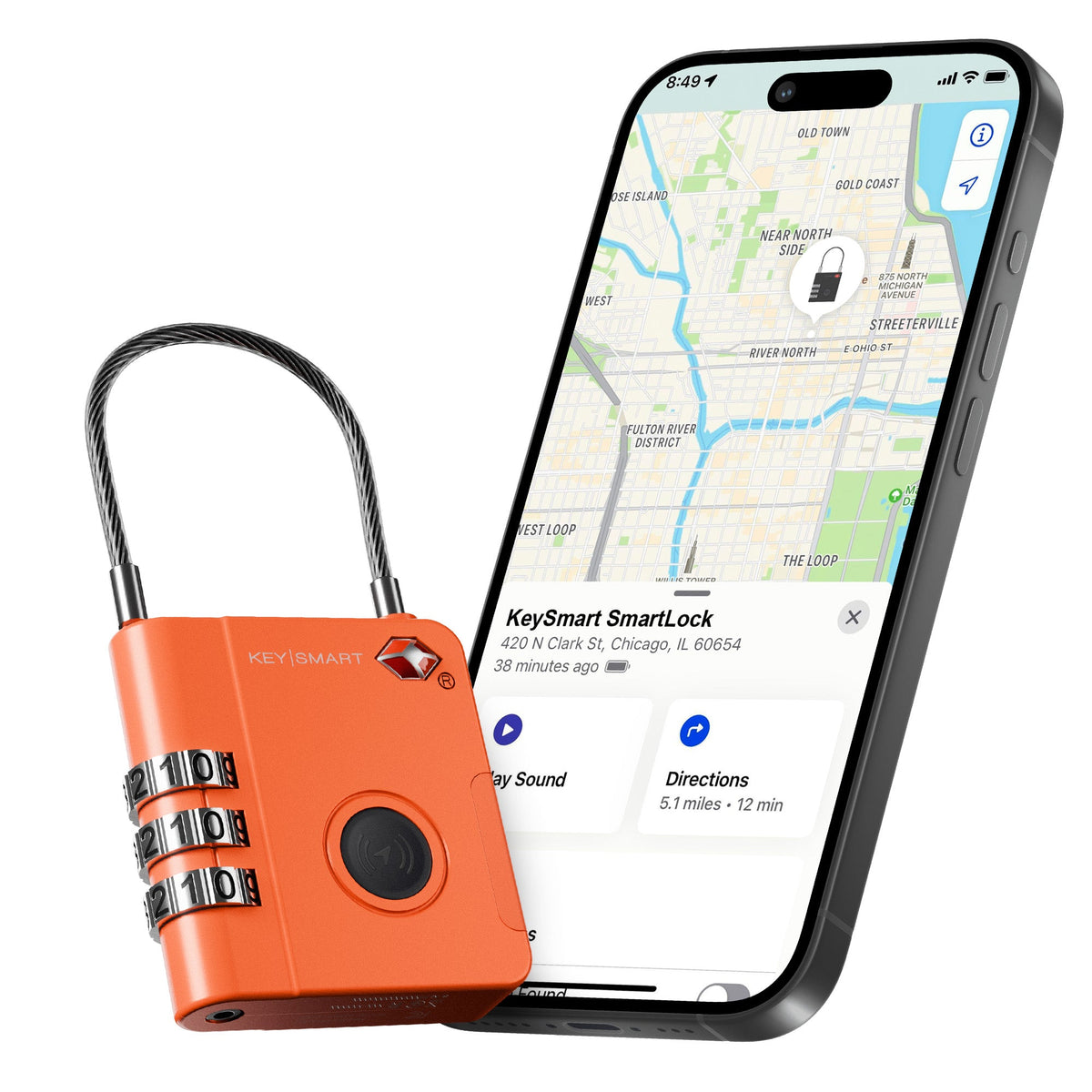 KeySmart SmartLock Luggage Tracking Device Orange
