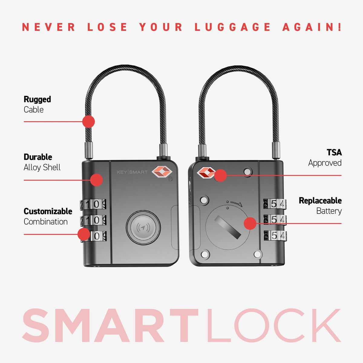 KeySmart SmartLock Luggage Tracking Device