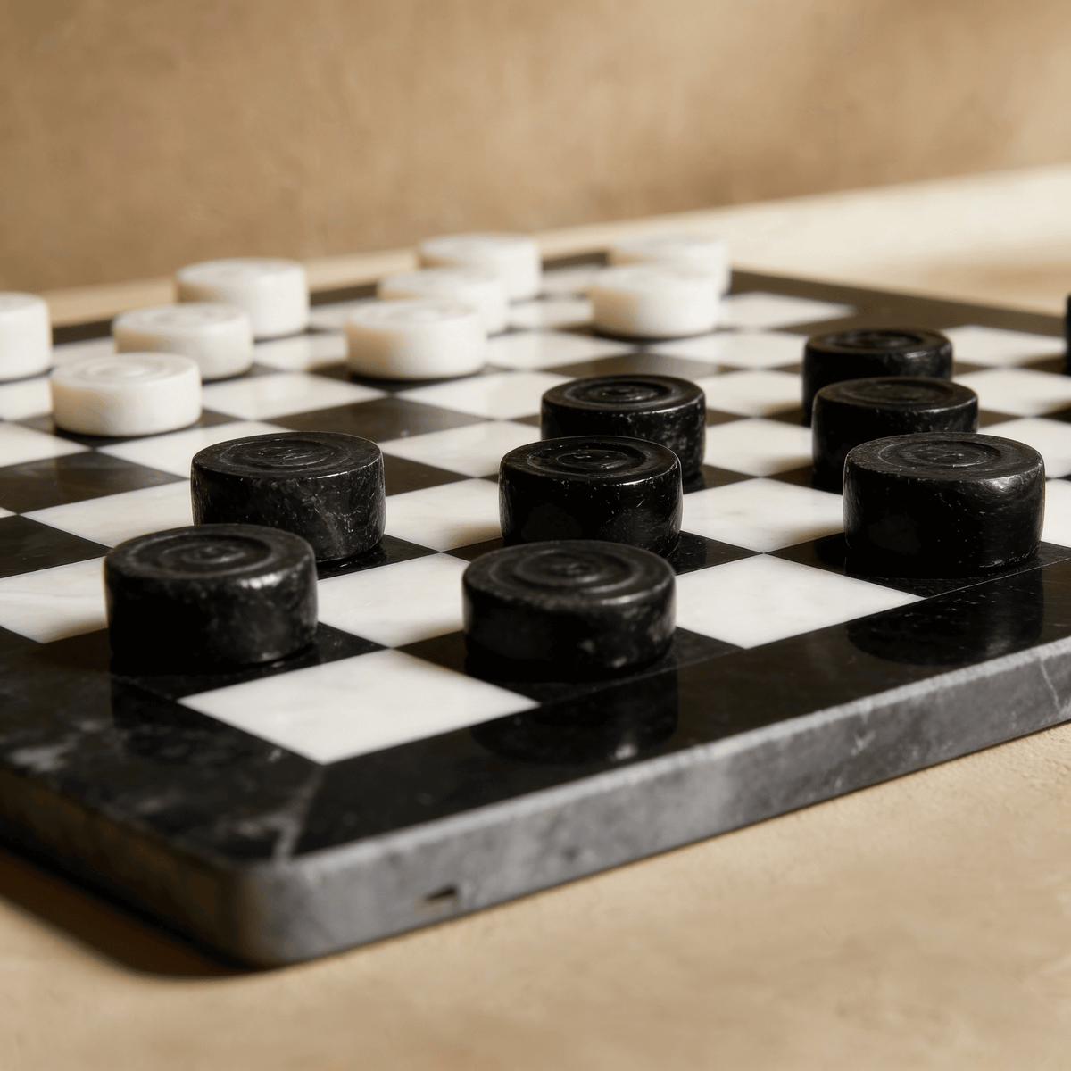 Marble Checkers Set with Storage Case