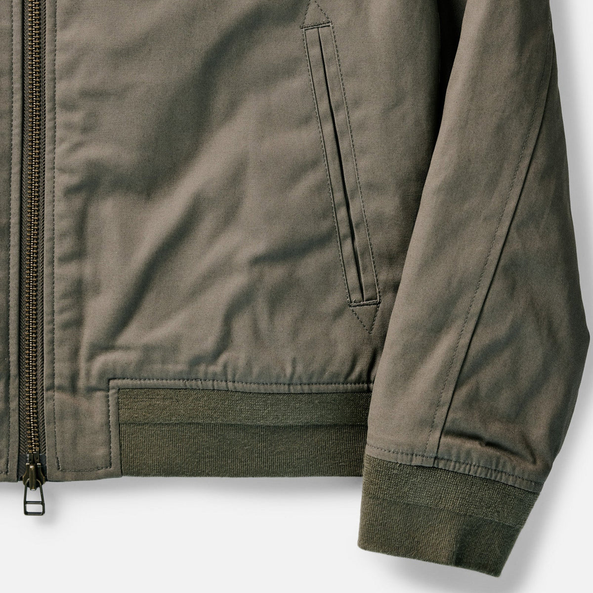 Taylor Stitch Fatigue Olive Dry Wax Bomber Jacket