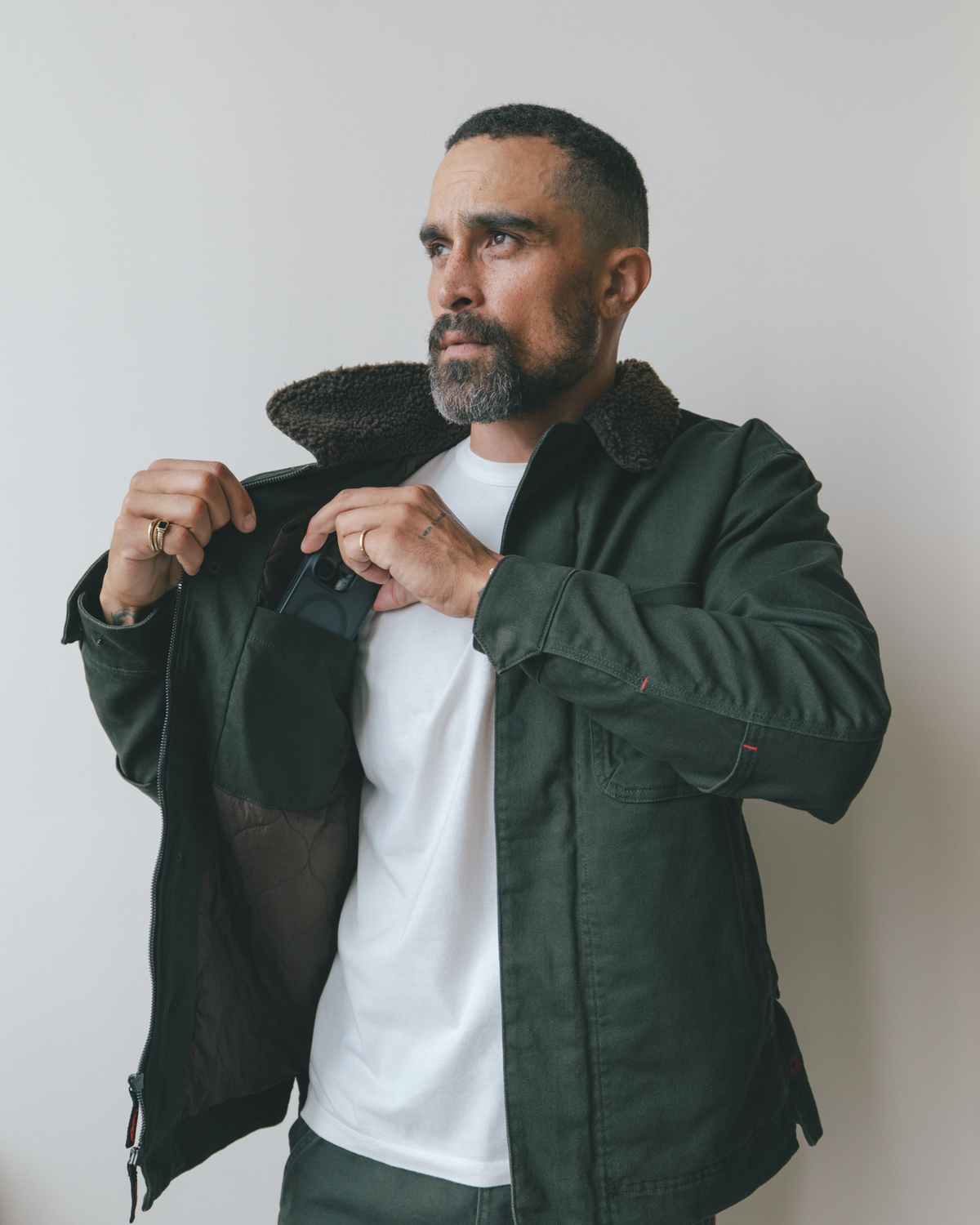 A1 Jacket in Steel Twill & Quilted Nylon