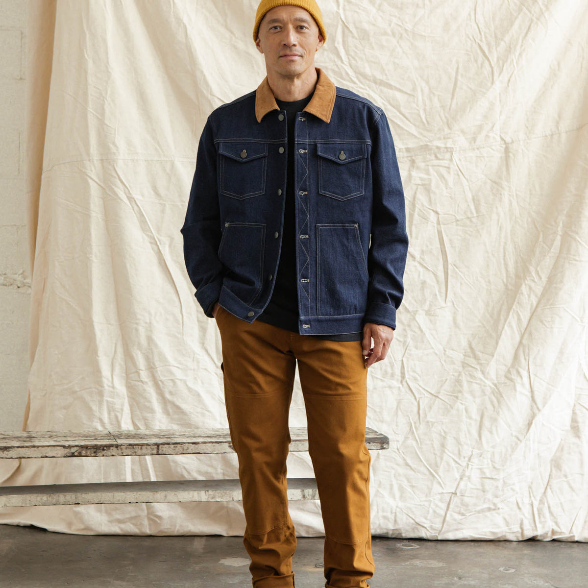Bridge & Burn Dark Denim Burl Trucker Jacket