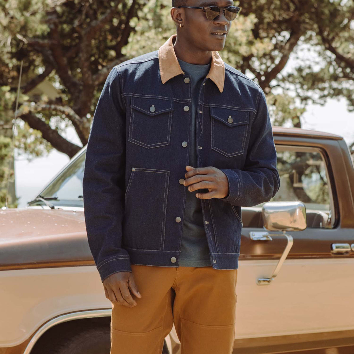 Bridge & Burn Dark Denim Burl Trucker Jacket