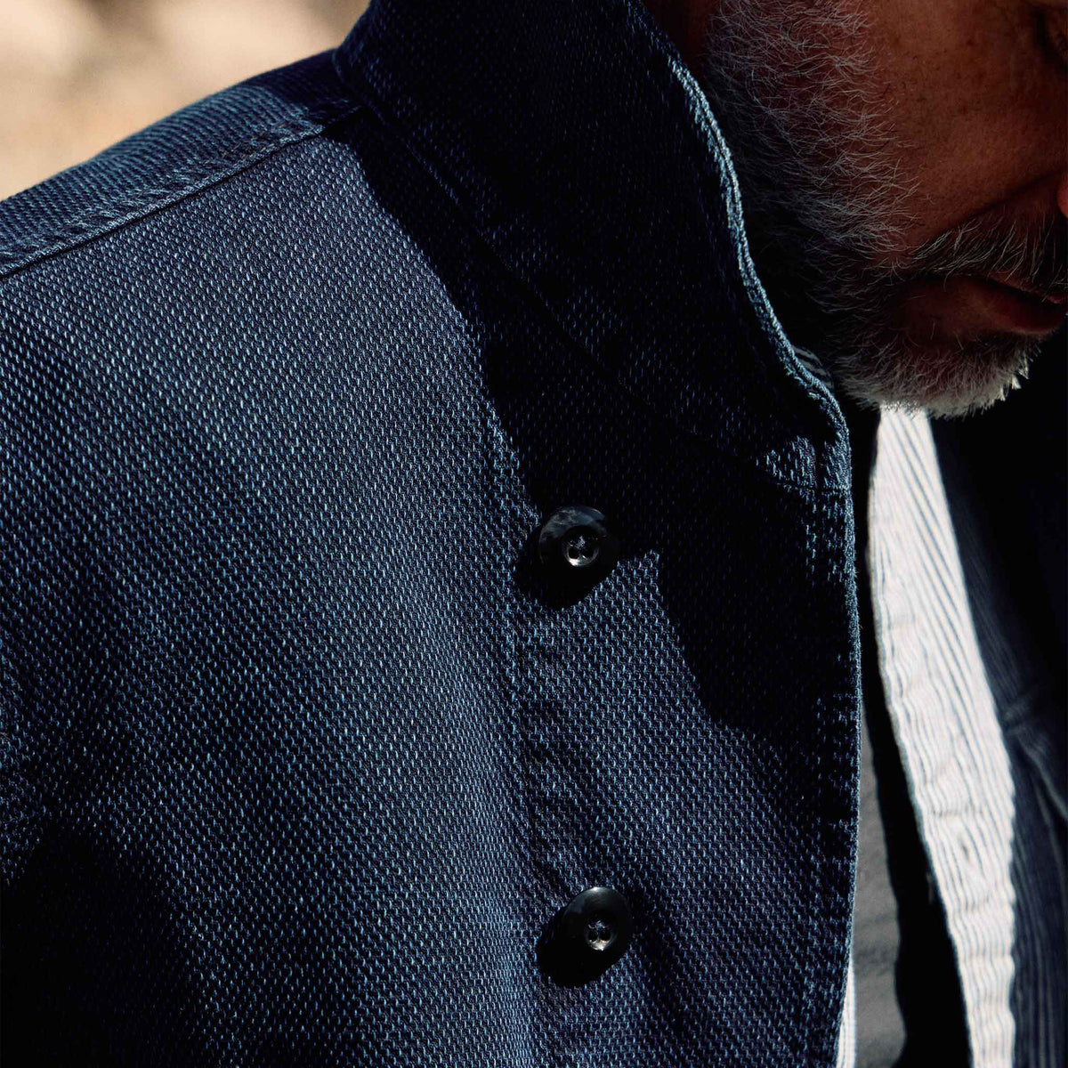 Rivay Cliff Indigo Dobby Shawl Jacket in Dark Wash