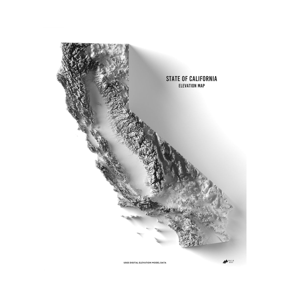 California Elevation Map No Frame