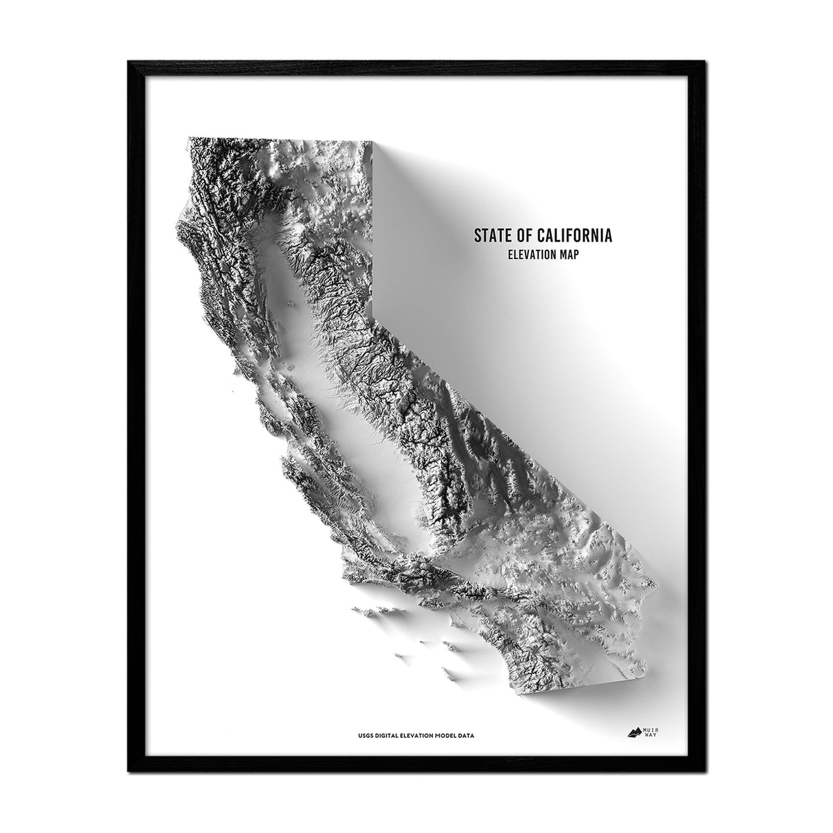 California Elevation Map Black