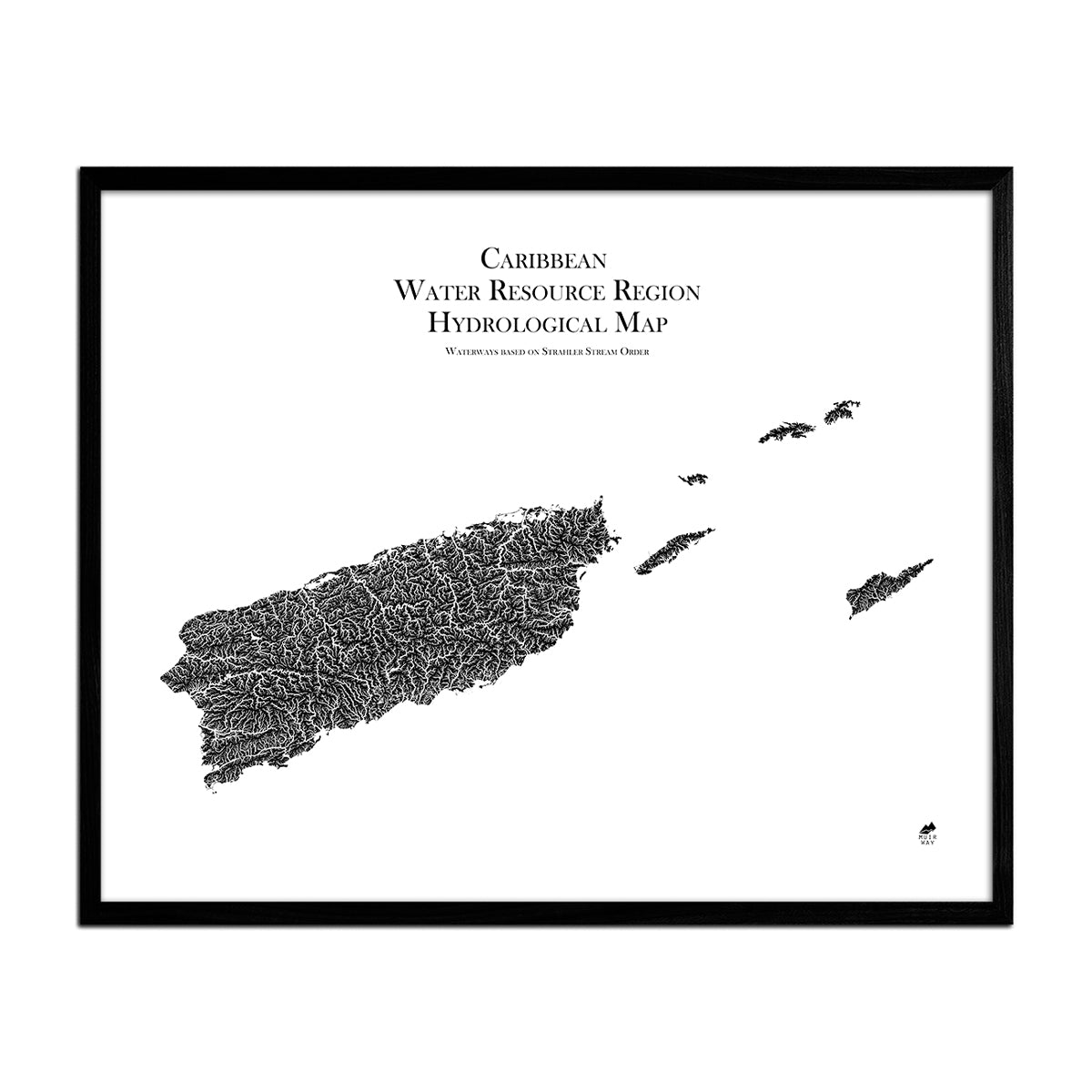 Caribbean Regional Hydrological Map Black w Black Frame