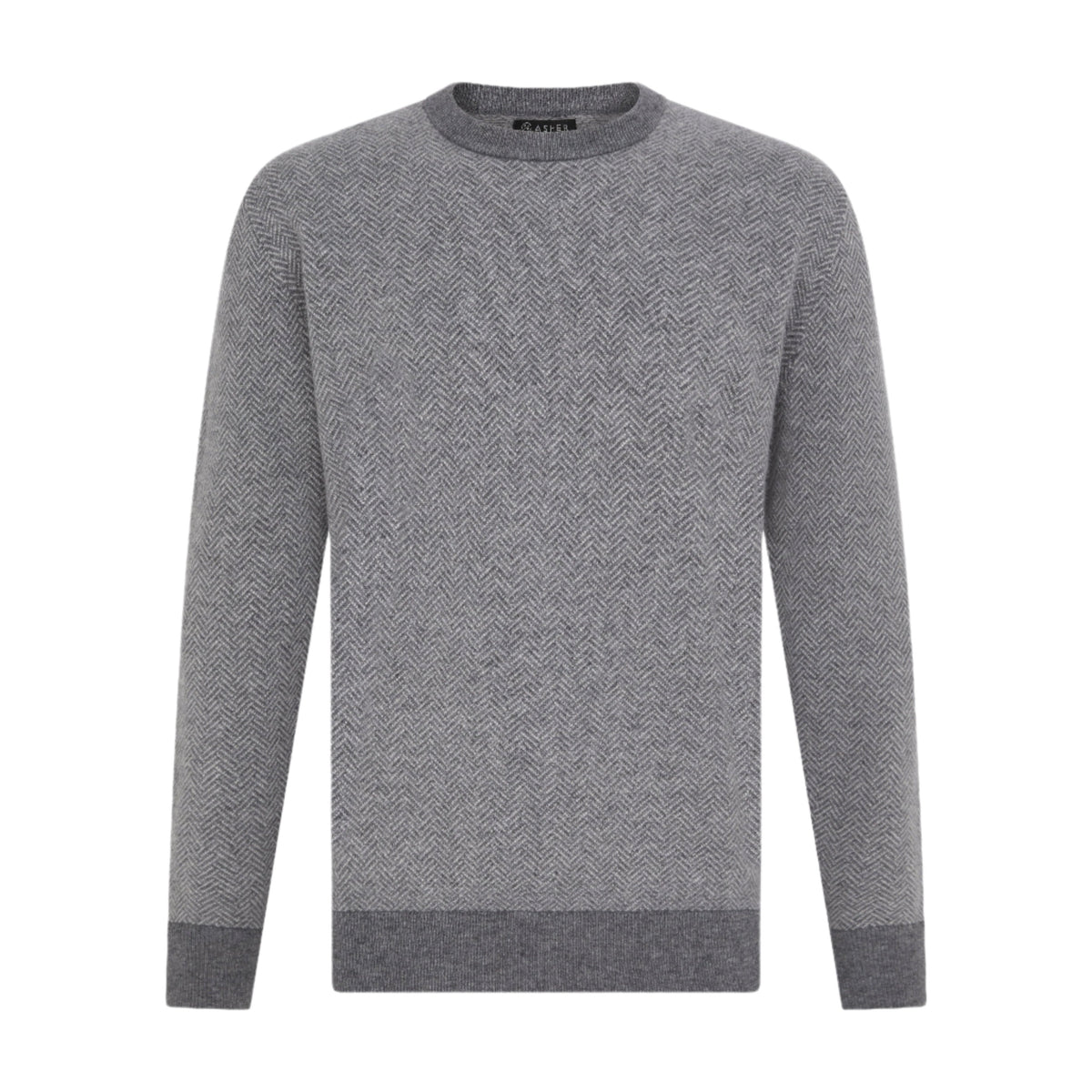 Asher Golf Sero Cashmere Herringbone Crewneck Heather Grey