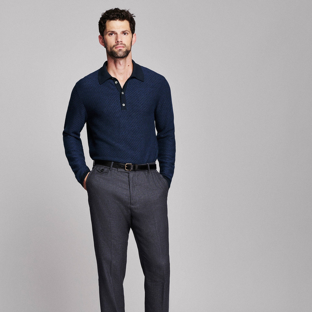 Billy Reid Step Jacquard Sweater Polo
