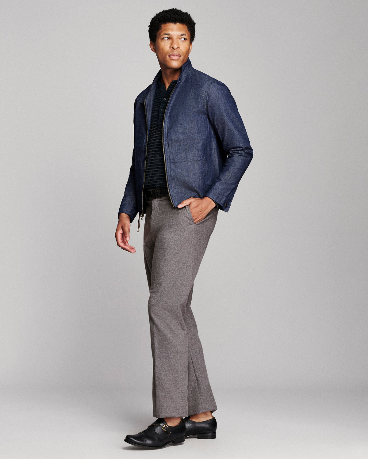 Billy Reid Waxed Denim Harrington Jacket