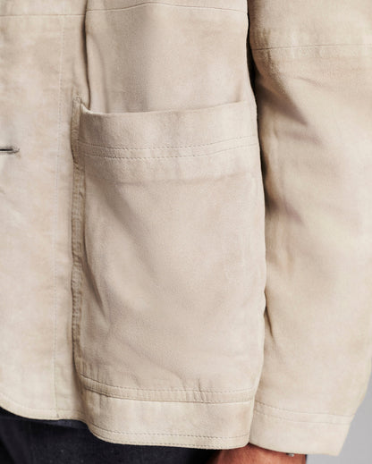 Billy Reid Colbert Waxed Suede Chore Coat In Grey