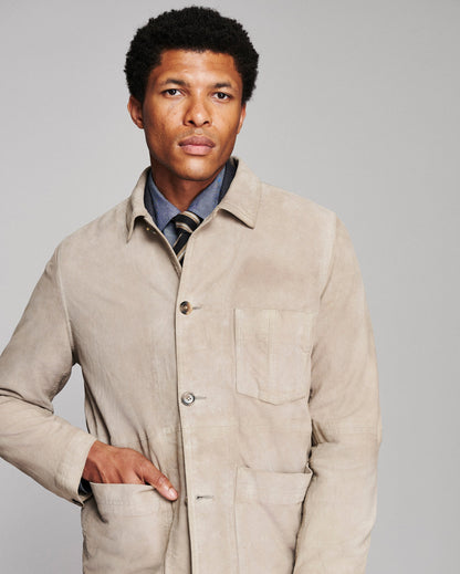 Billy Reid Colbert Waxed Suede Chore Coat In Grey