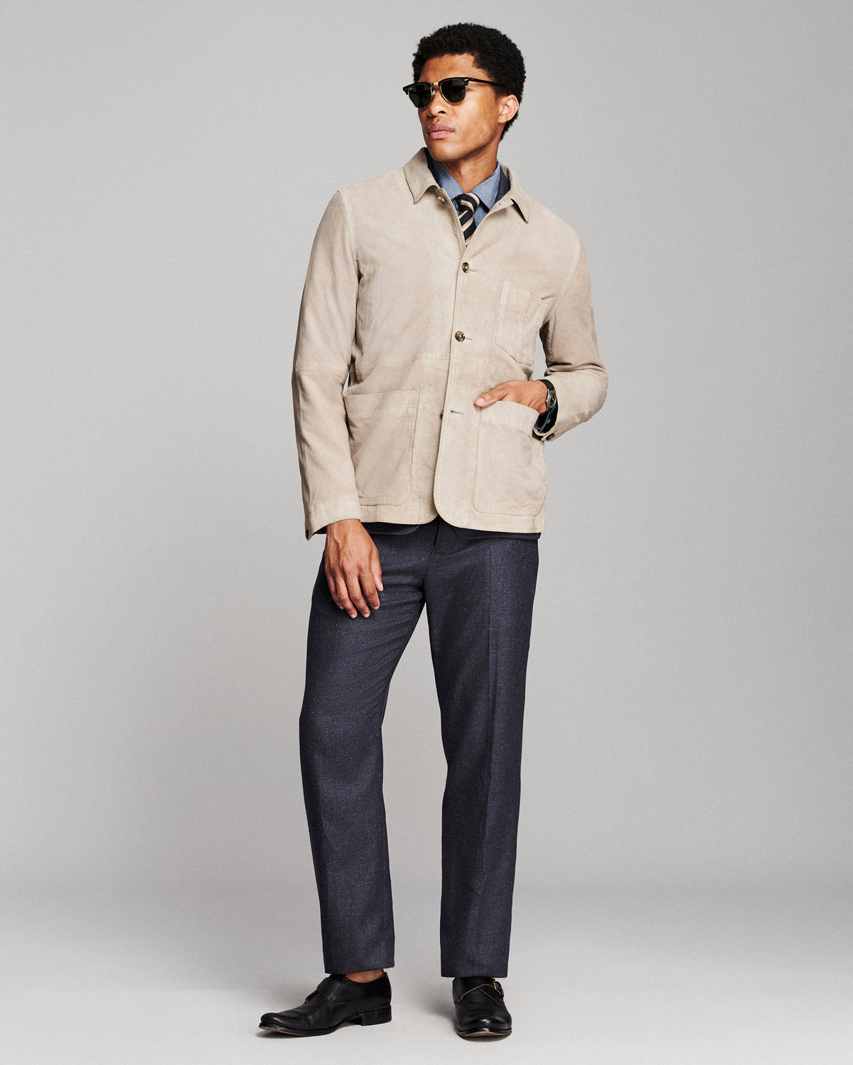 Billy Reid Colbert Waxed Suede Chore Coat In Grey