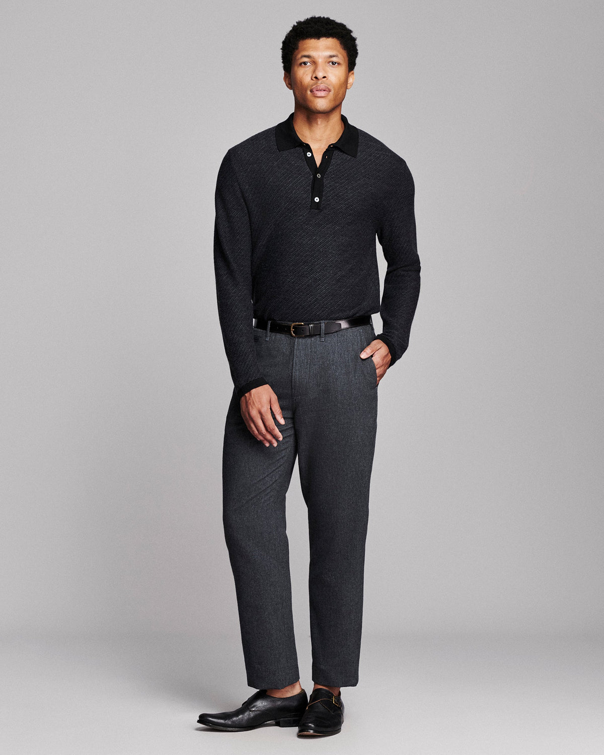Billy Reid Step Jacquard Sweater Polo