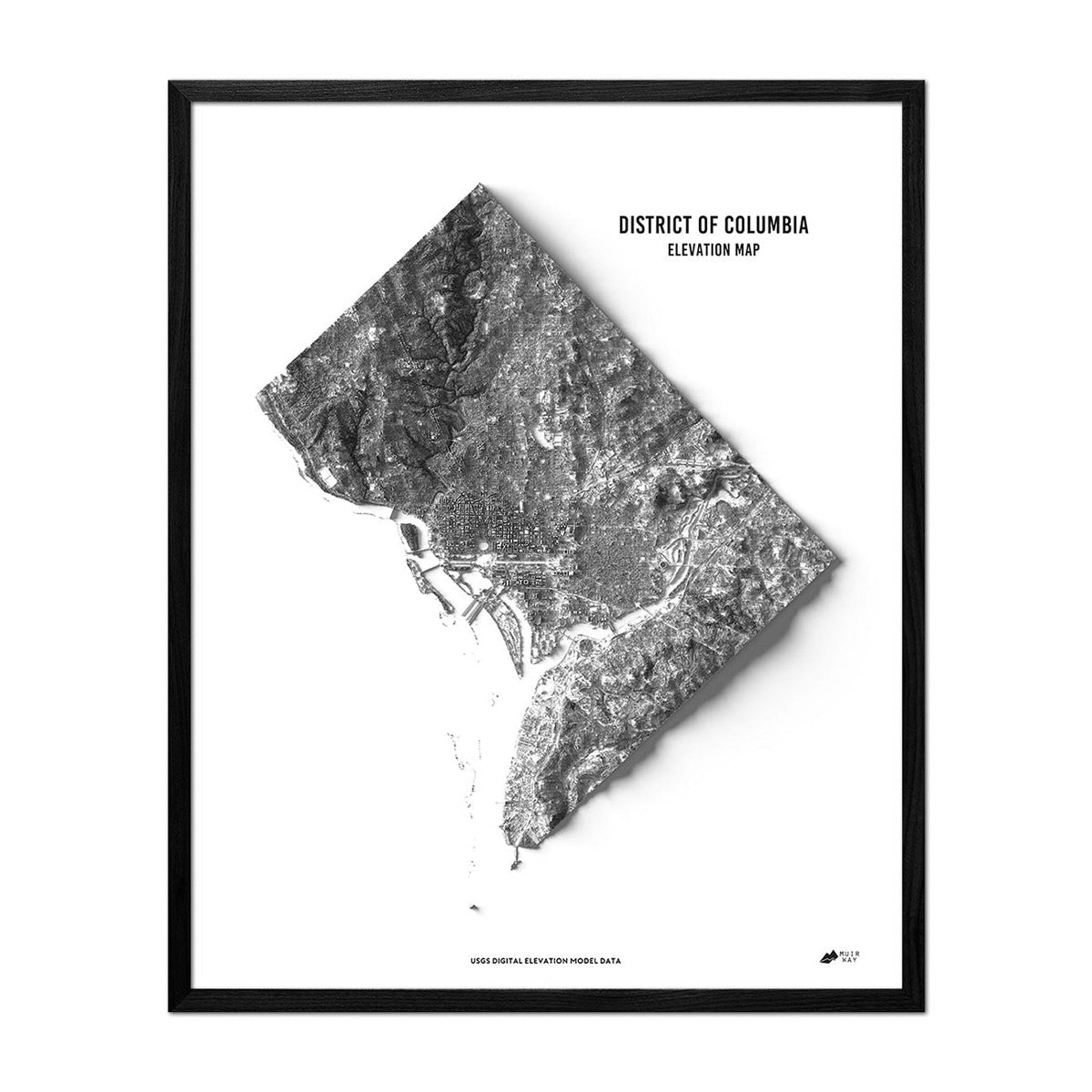 Washington D.C. Elevation Map Black