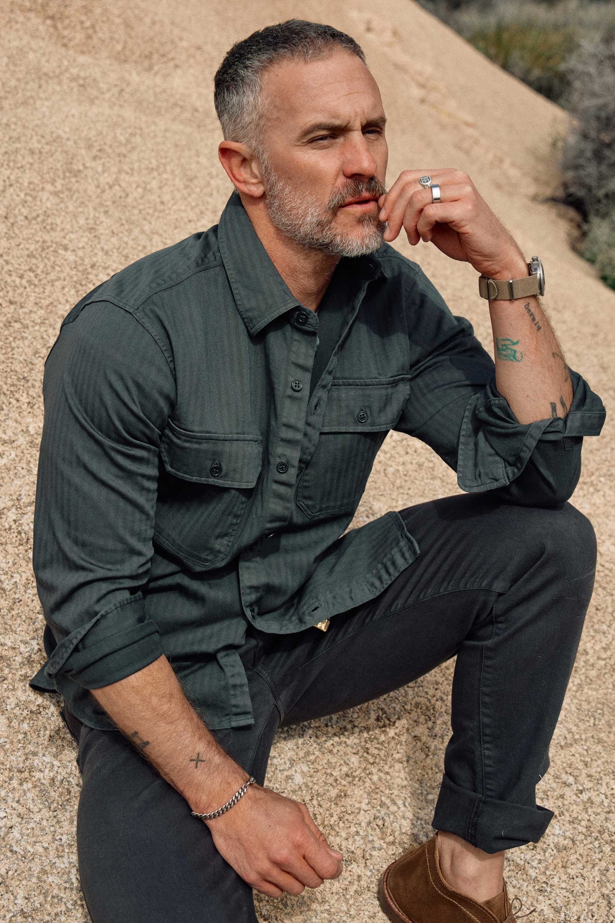 Rivay Enfield Officer's Shirt in Faded Black