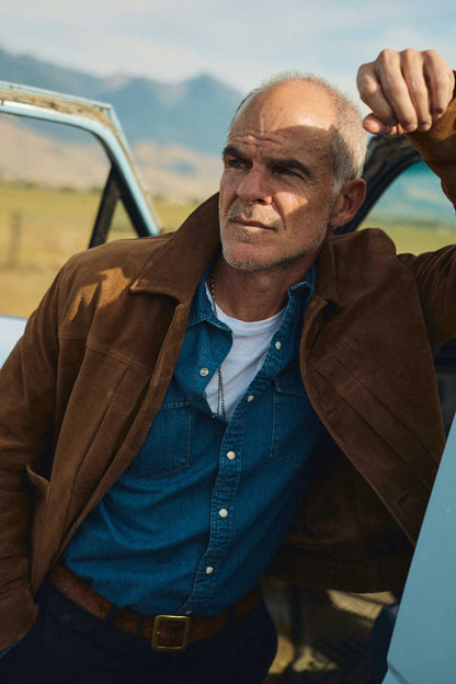 Rivay Ennis Selvedge Denim Western Shirt in Medium Wash
