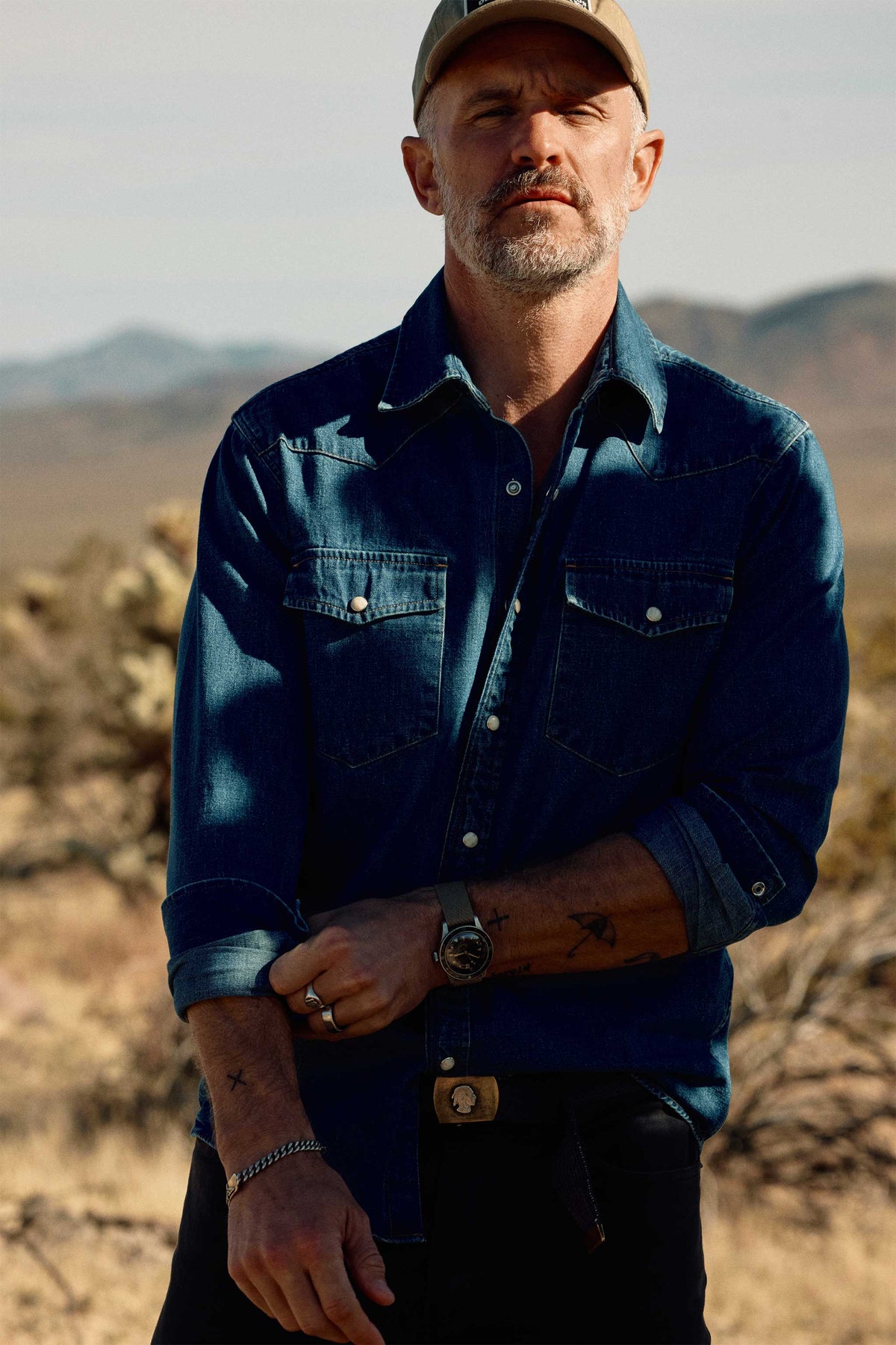 Rivay Ennis Selvedge Denim Western Shirt in Medium Wash