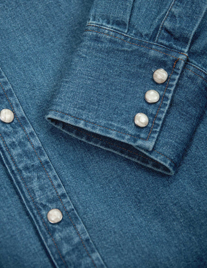 Rivay Ennis Selvedge Denim Western Shirt in Medium Wash