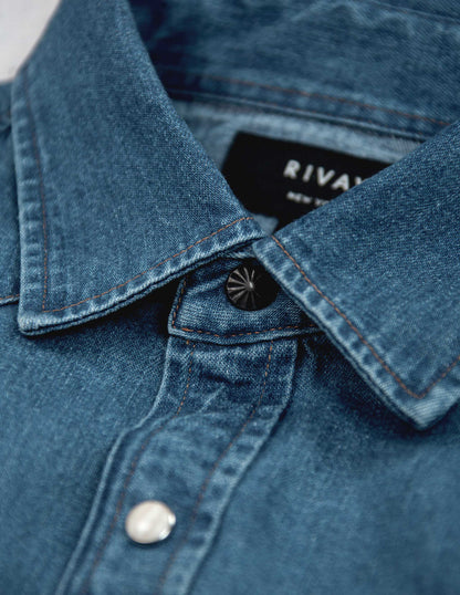 Rivay Ennis Selvedge Denim Western Shirt in Medium Wash
