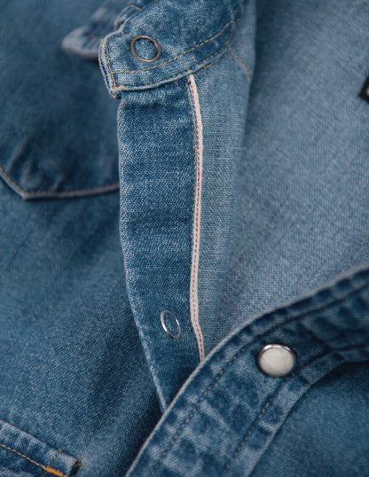 Rivay Ennis Selvedge Denim Western Shirt in Medium Wash