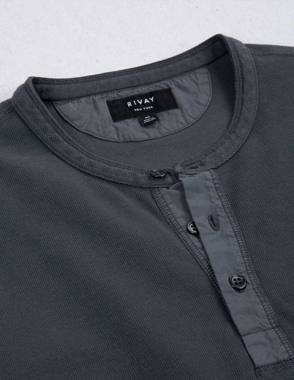 Rivay Gibson Waffle Henley in Weathered Black