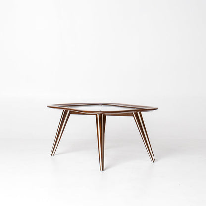 Filippo Chissotti Biomorphic Walnut & Glass Cocktail Table