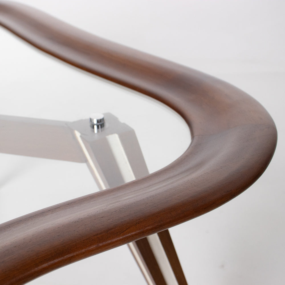 Filippo Chissotti Biomorphic Walnut & Glass Cocktail Table