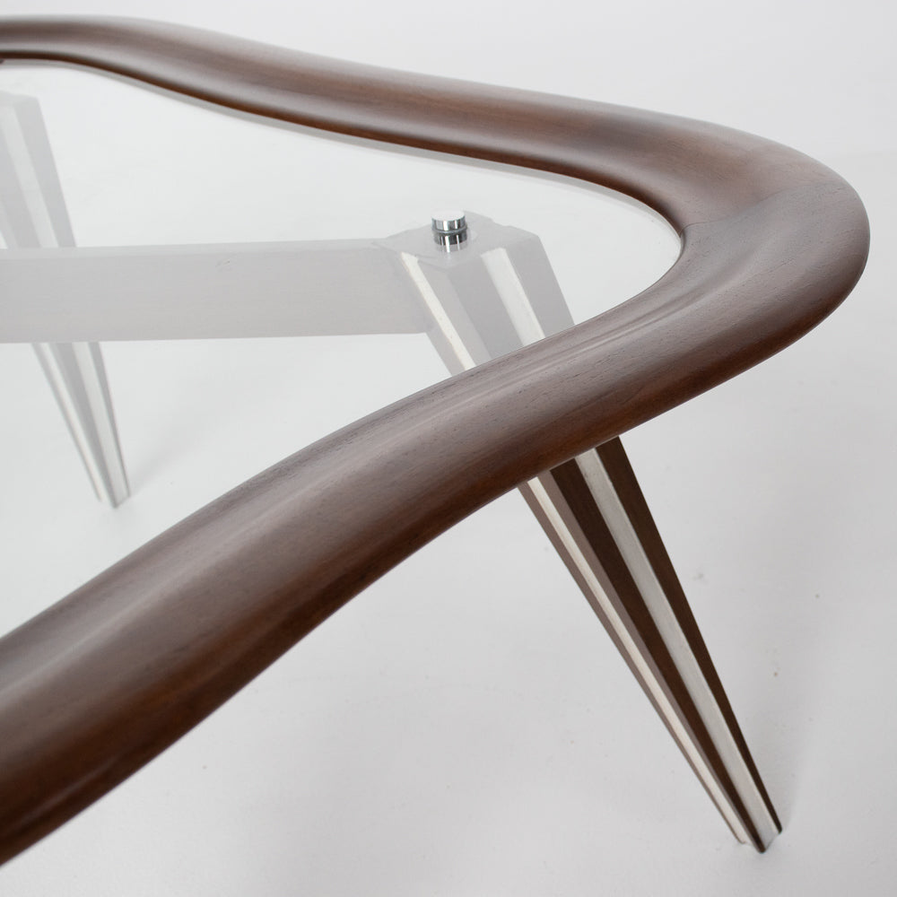 Filippo Chissotti Biomorphic Walnut & Glass Cocktail Table