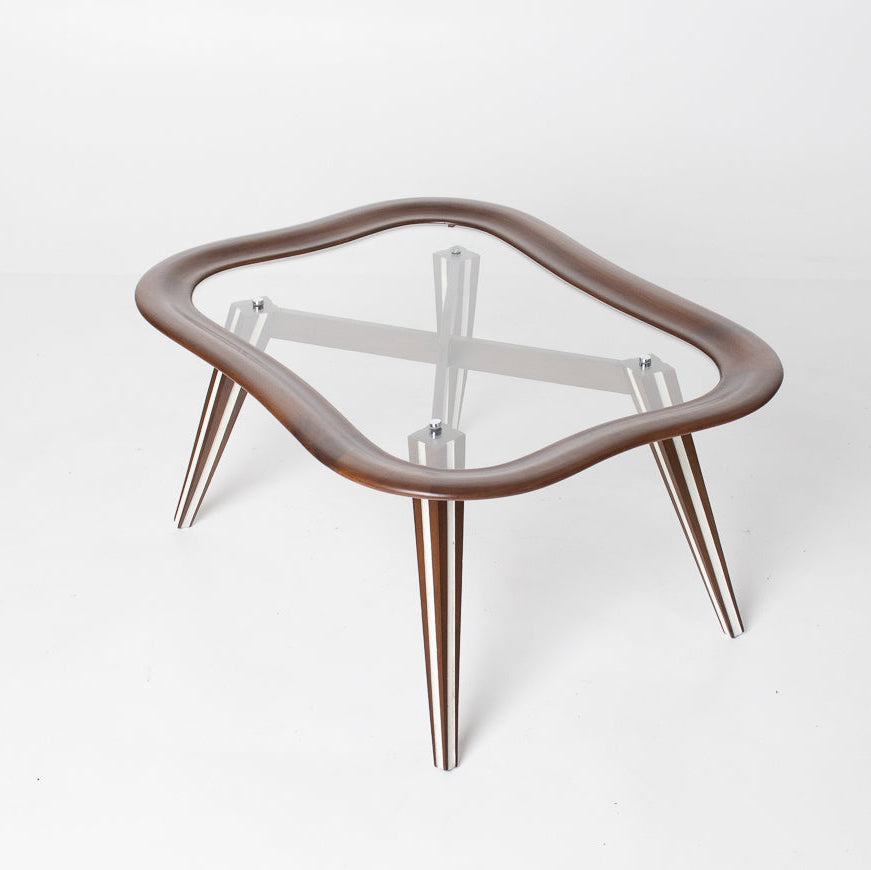 Filippo Chissotti Biomorphic Walnut & Glass Cocktail Table