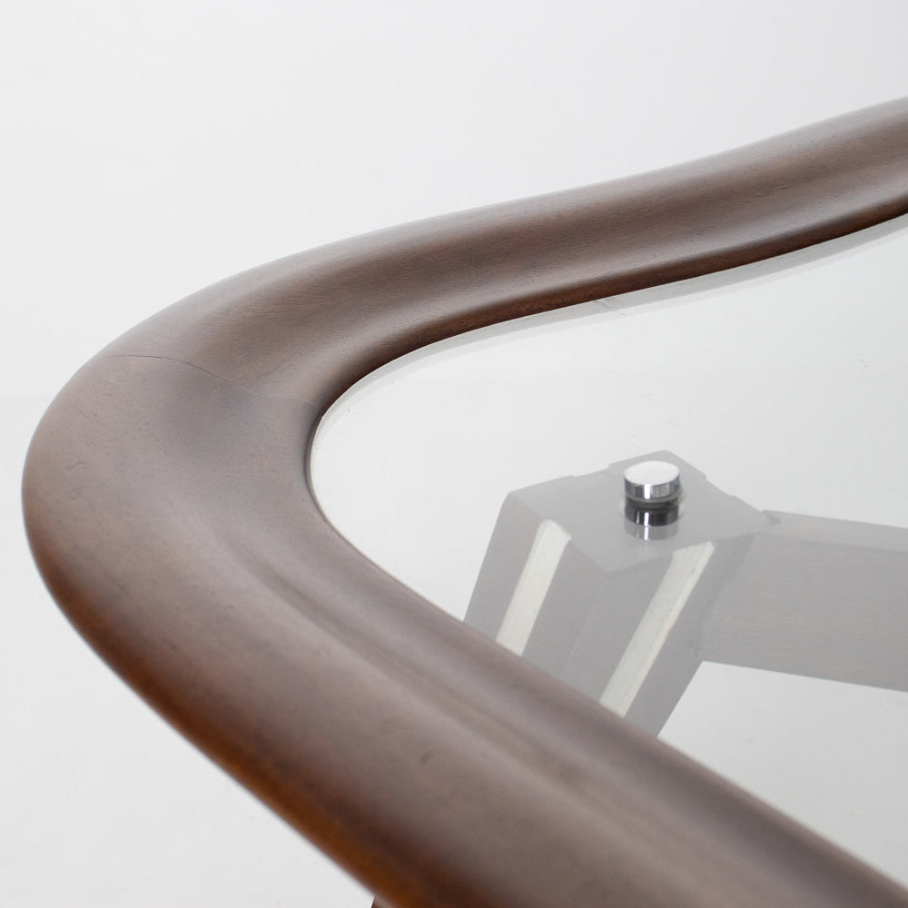Filippo Chissotti Biomorphic Walnut & Glass Cocktail Table