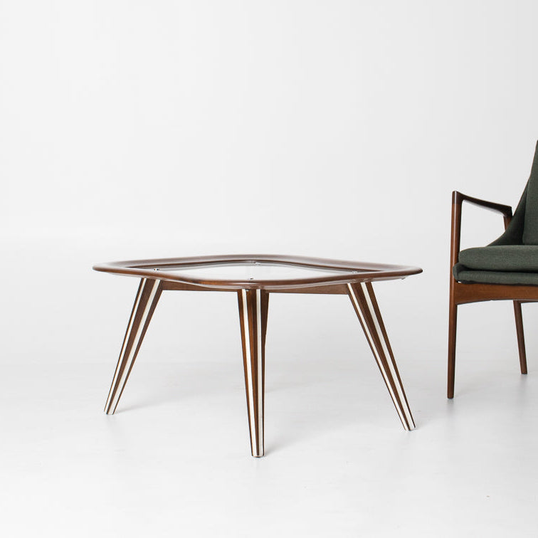 Filippo Chissotti Biomorphic Walnut & Glass Cocktail Table