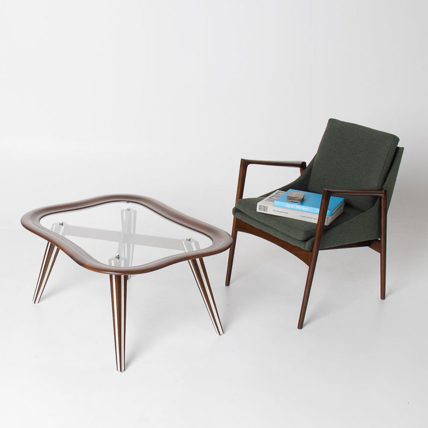Filippo Chissotti Biomorphic Walnut & Glass Cocktail Table