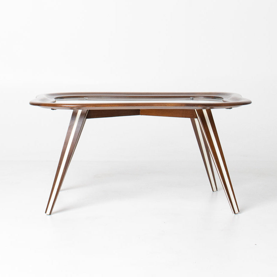 Filippo Chissotti Biomorphic Walnut & Glass Cocktail Table