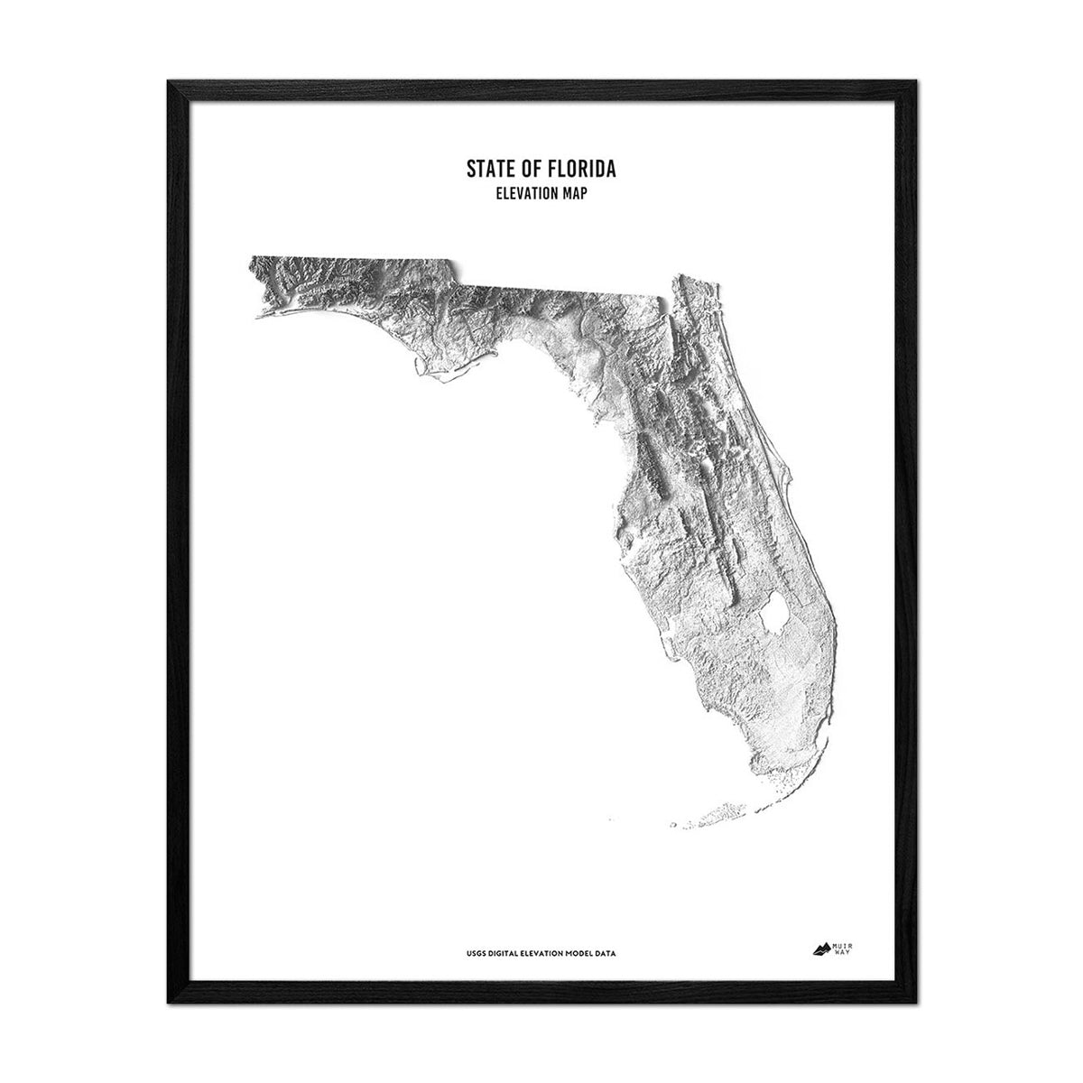 Florida Elevation Map Black