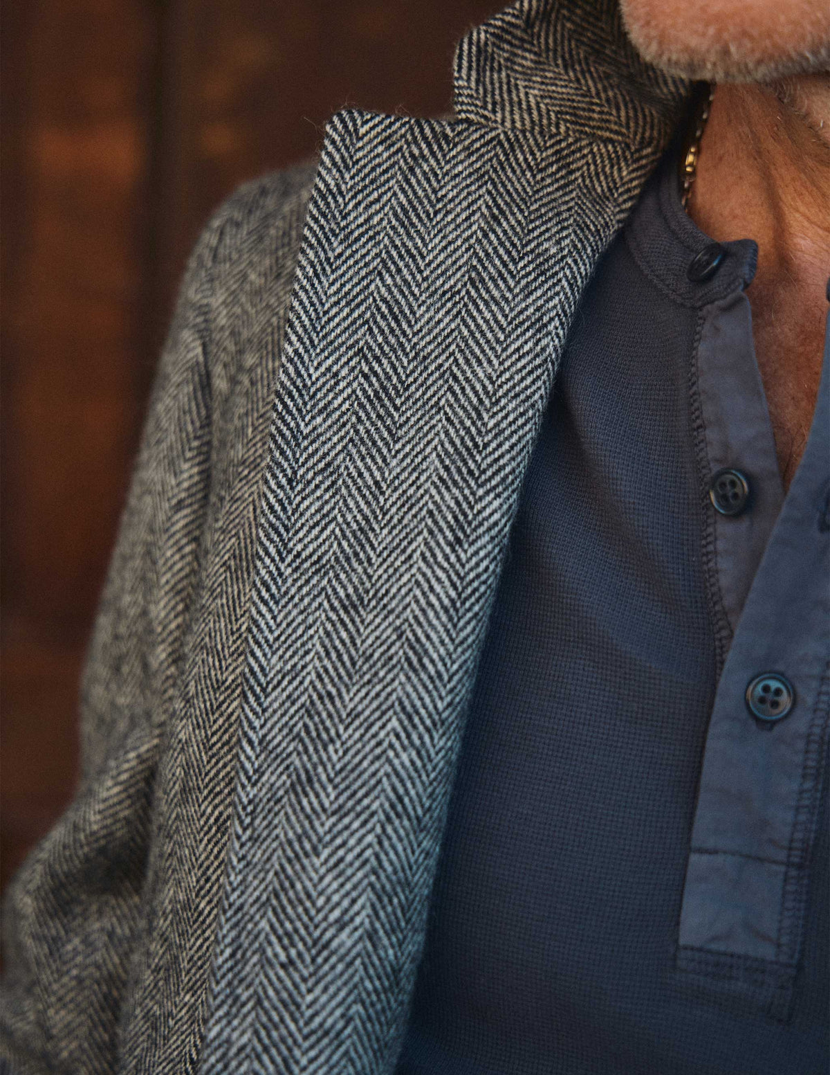 Rivay Gibson Waffle Henley in Weathered Black