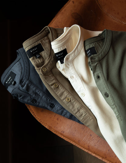 Rivay Gibson Waffle Henley in Weathered Black