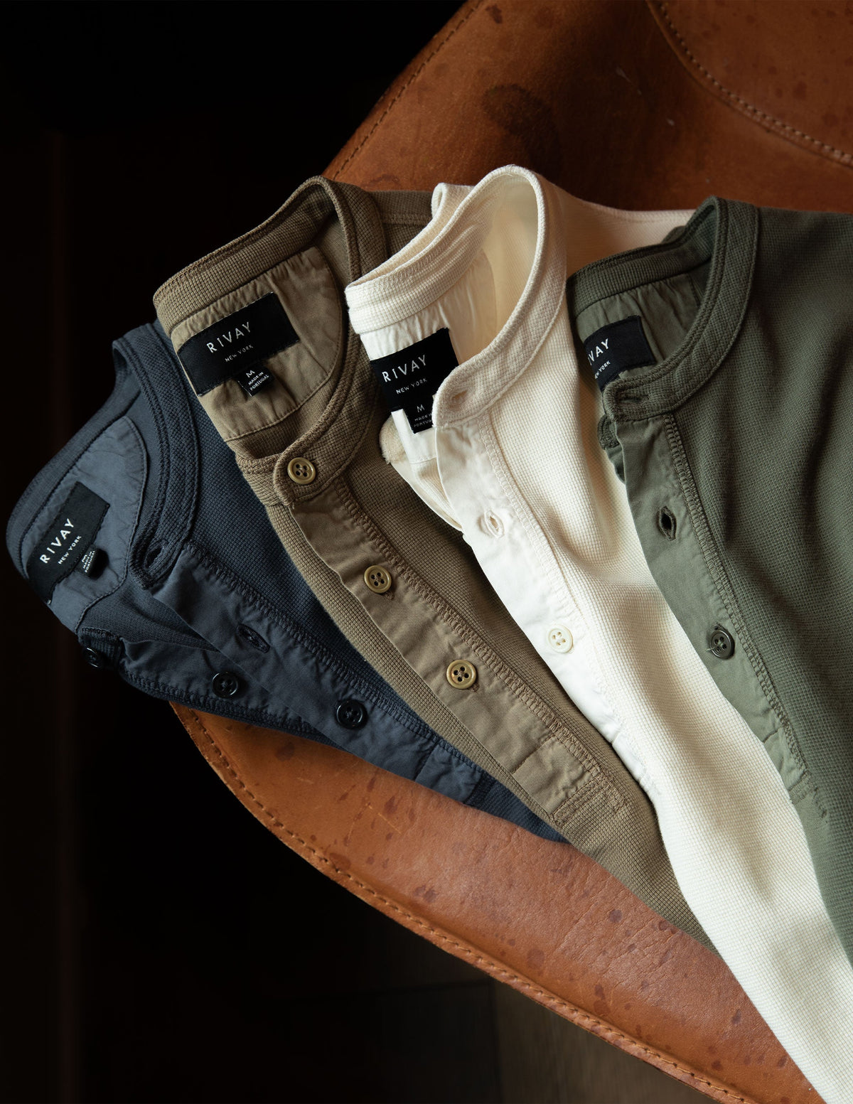 Rivay Gibson Waffle Henley in Antique White