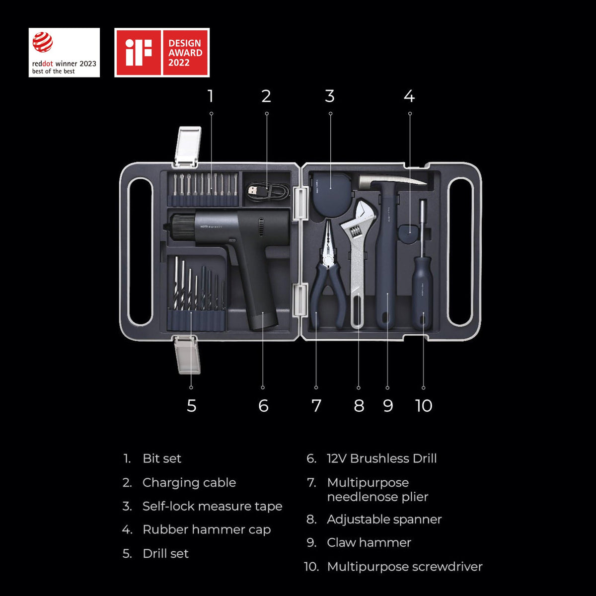HOTO 12V Brushless Drill Tool Set