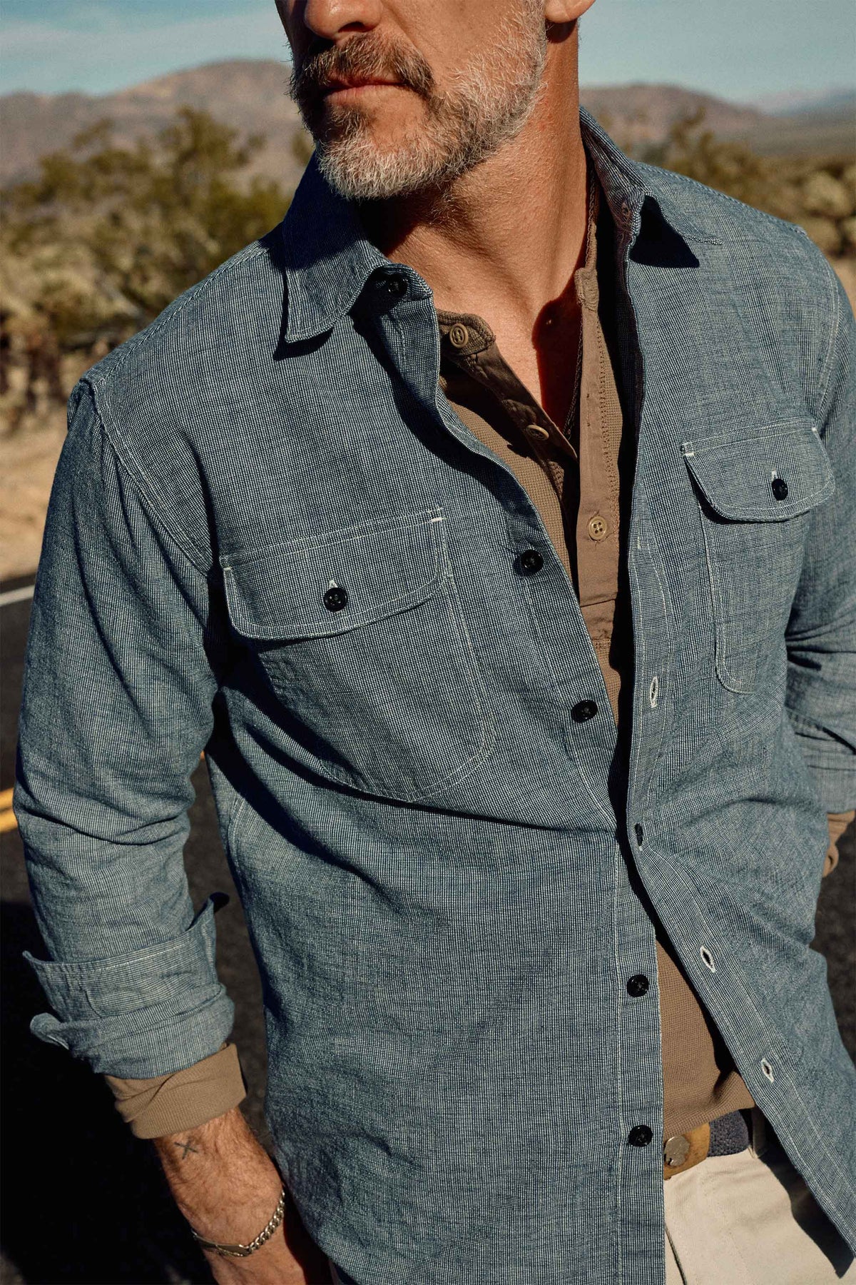 Rivay Hawker Indigo End-on-End Camp Shirt in Medium Wash