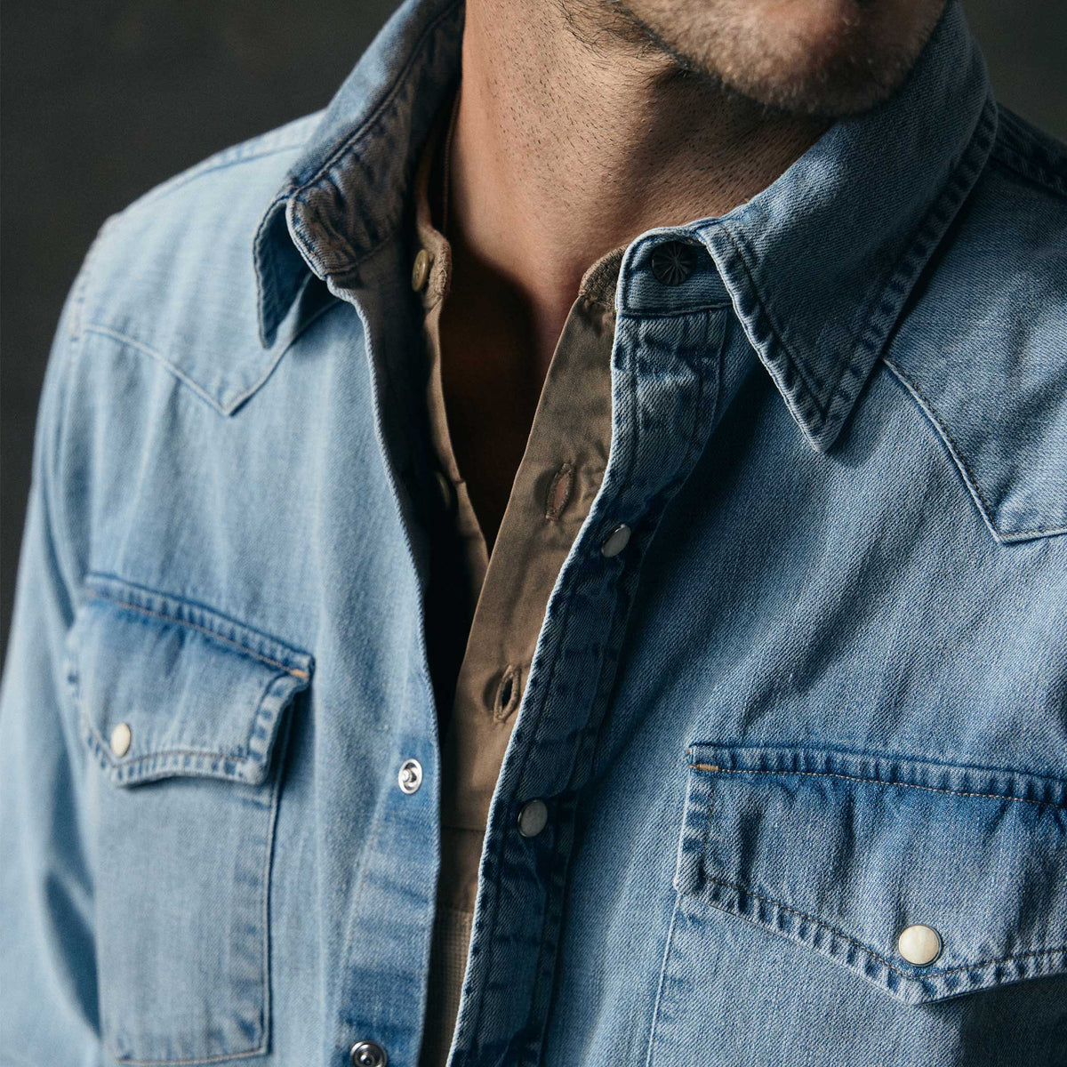 Rivay Wayne Denim Western Shirt in Light Wash