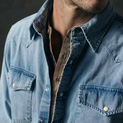 Rivay Wayne Denim Western Shirt in Light Wash