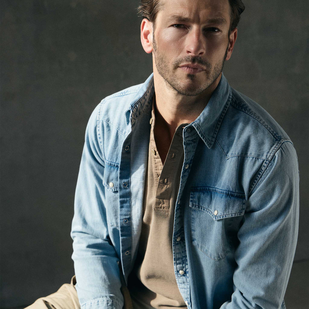 Rivay Wayne Denim Western Shirt in Light Wash