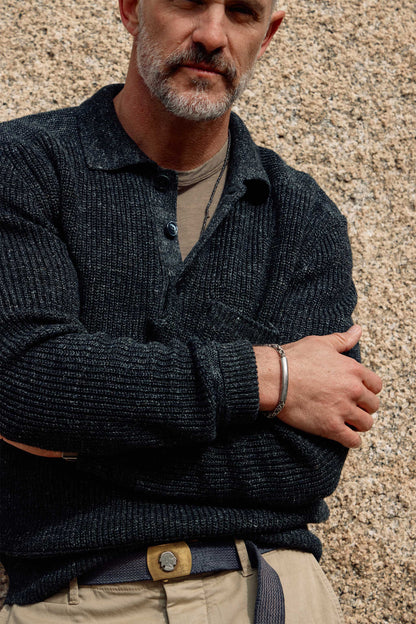 Rivay Porto Linen Cotton Sweater in Black Marl
