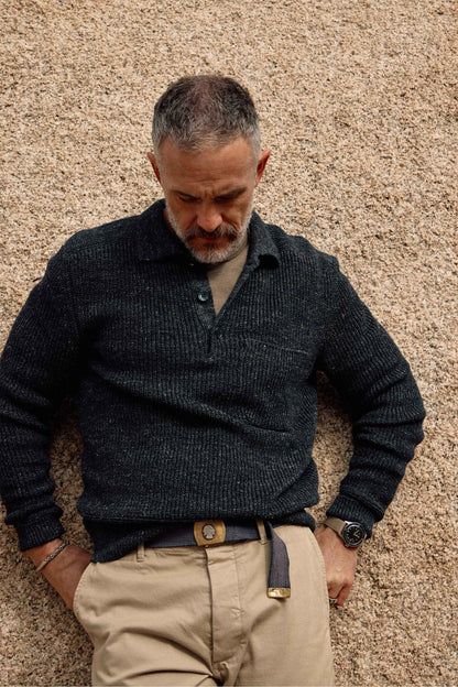 Rivay Porto Linen Cotton Sweater in Black Marl