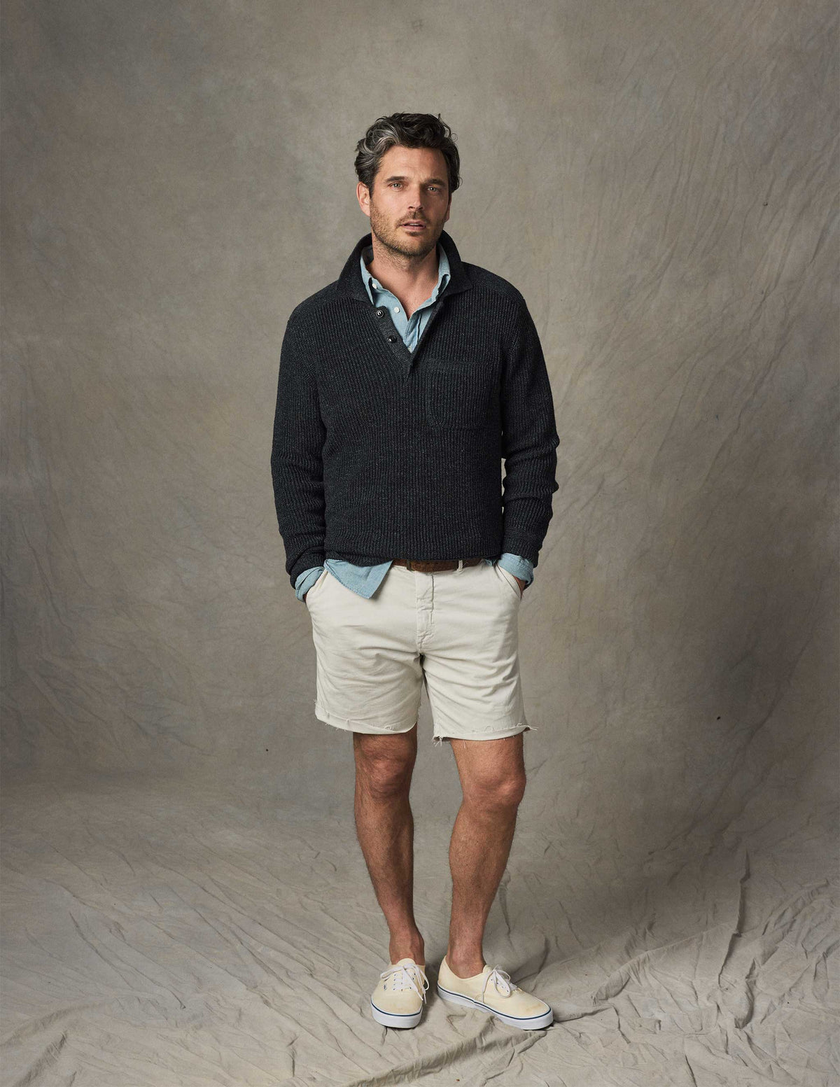 Rivay Porto Linen Cotton Sweater in Black Marl