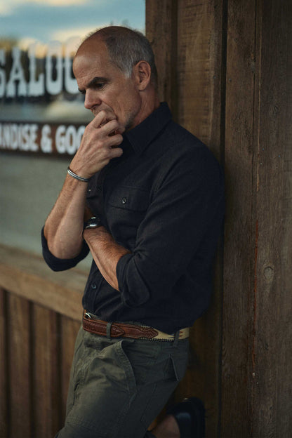 Rivay Miles Brushed Flannel Camp Shirt in Dark Brown